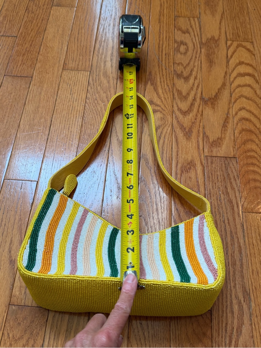 new Anthropologie asymmetrical beaded shoulder bag yellow multicolor stripe - Picture 9 of 14